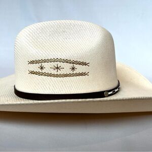 Vintage Western Straw Cowboy Hat Embroidered Crown Ranch Rodeo Hat